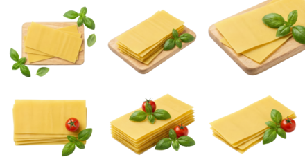 Dry Lasagna Noodles Stacked with Fresh Basil and Cherry Tomatoes