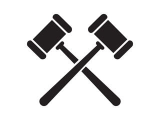 Two wooden gavels crossed representing auction law justice or judge gavel concept