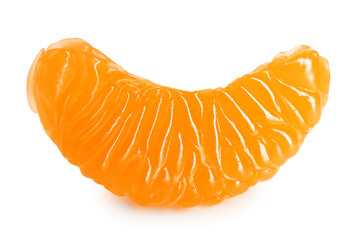 Peeled segment of ripe tangerine isolated on white