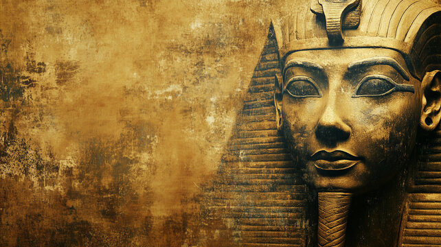 Ancient Egypt concept background with empty copy space. Egyptian pharaoh Sphinx horizontal banner. Ancient Egyptian God creative poster. Artwork digital illustration.