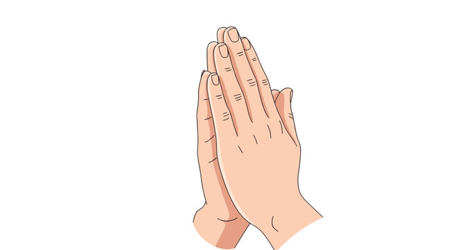 Human hands pressed together in a prayer or gratitude gesture isolated on a clean white background in realistic style.