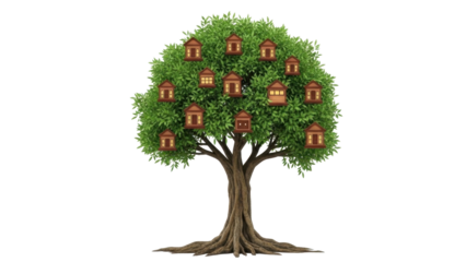 Tree with Birdhouses Illustration