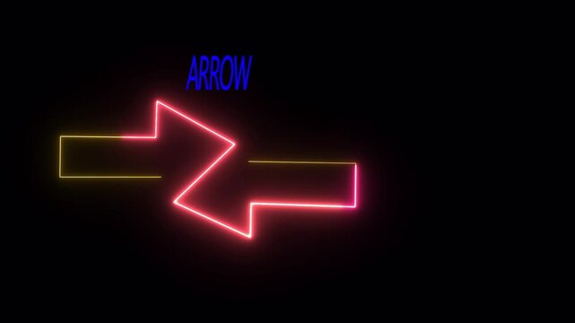 Direction arrow symbol for black screen background. Glowing left and right pointer signs on black background. Neon illustration arrow icon.