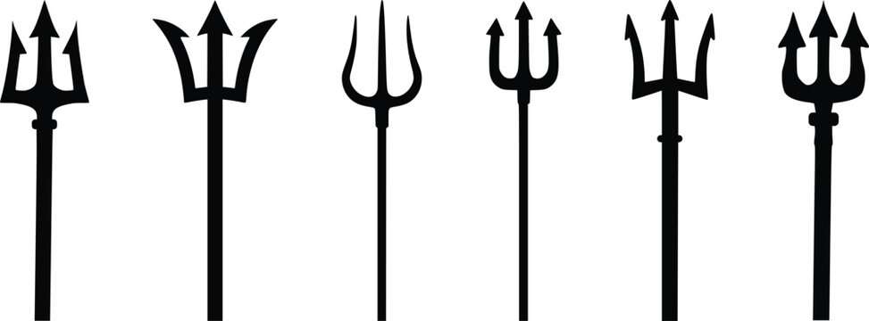 Trident Weapon Icon Set &ndash; Trishul Silhouette Staff Collection