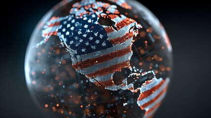 Digitally rendered globe highlighting the United States with its flag design