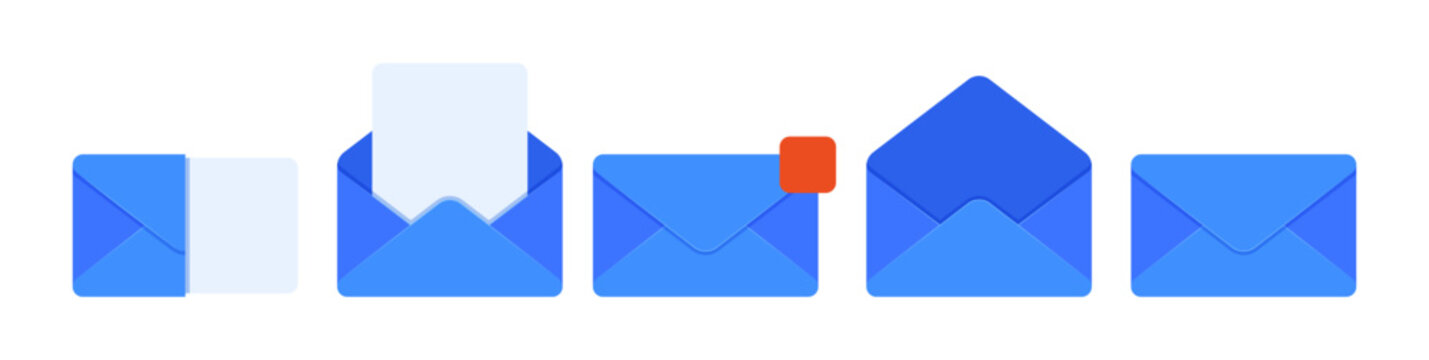 Mailing electronic letter envelope mockup, isolated open and closed email containers. Vector outline sketch of correspondence, post and communication online. Sending and receiving in letterbox