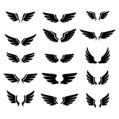 Obraz premium Simple black wings icon vector set with clean symmetrical wing badges