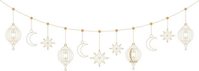 Elegant celestial decoration hanging garland with ornaments vector illustration on a white background