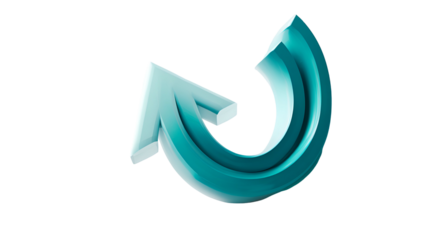 A 3D rendered, curved turquoise arrow on a black background, representing a loop