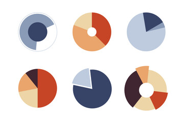 Minimalist pie chart icons. Vector isolated analytics panel elements collection with divisions. UI or UX dashboards and app interfaces, productivity tools. Data information and visualizations