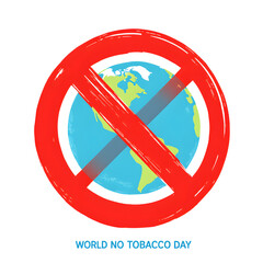 A graphic illustration for World No Tobacco Day with a red prohibition sign over the Earth