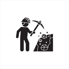  Silhouette gold miner extracts golden ore with pickaxe vector illustration