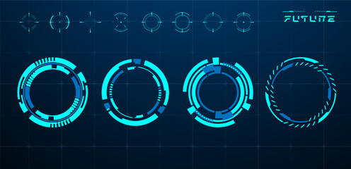 Set circle technology sci-fi and round futuristic vector editable © Khalim Taufiqi