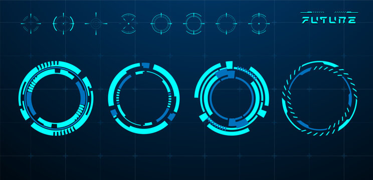 Set circle technology sci-fi and round futuristic vector editable