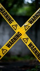 Generative AI Warning Tape with Caution Symbols and Bold Text in Outdoor Setting