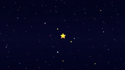 Stylized Yellow Star Amongst Pixelated Night Sky
