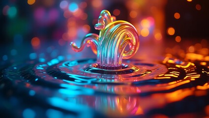 Iridescent Glass Swirl in Rippling Water with Bokeh Lights