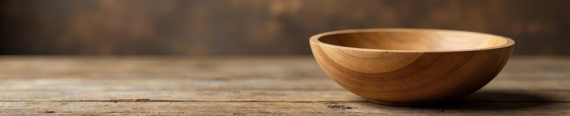 Empty rustic wooden bowl, light wood grain visible, detail, isolated