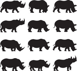 Rhinoceros various Pose Wildlife Silhouette Collection