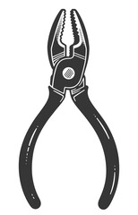 Vintage black and white vector illustration of classic pliers tool with textured handles in engraved style on white background.