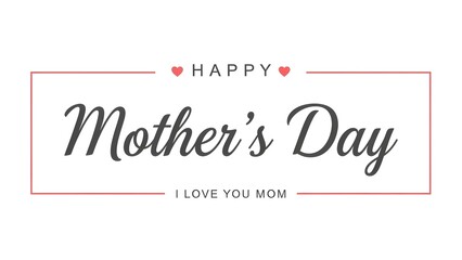 Happy mothers day greeting card with hearts and text on isolated white background
