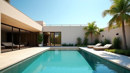 Luxury Modern Villa with Swimming Pool and Palm Trees