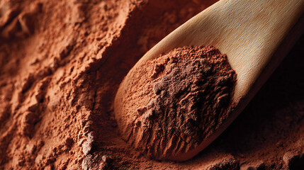 Wooden Spoon Scooping Cocoa Powder chocolate brown