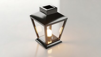 Elegant black lantern with a modern design illuminated on a soft surface