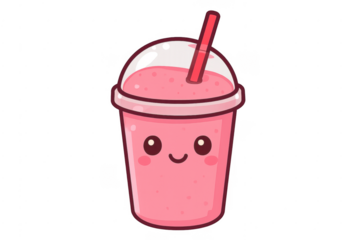 Kawaii smiling strawberry drink smoothie illustration