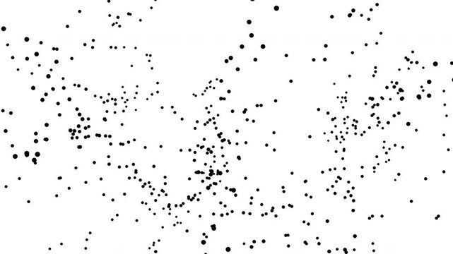 Overlap spiral circles cascade down a white background dotted with scattered black shapes creating depth.