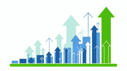 Abstract illustration of upward trending charts and arrows against a transparent background