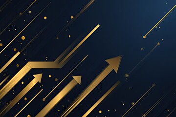 Abstract gold arrows ascending against a dark blue background with scattered dots