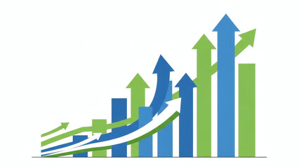 Abstract illustration of upward trending charts and arrows against a transparent background