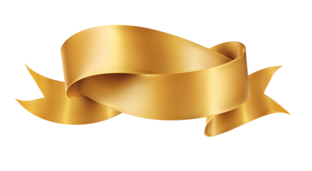 Elegant golden ribbon banner, glossy finish, against a transparent black background