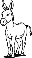 Fototapeta premium Minimalist donkey line art, black and white vector illustration, smooth outlines, balanced proportions, cartoon-friendly but original design, Adobe Stock safe, no textures or shadows