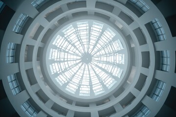 Naklejka premium Looking up at a multi-tiered circular ceiling with glass
