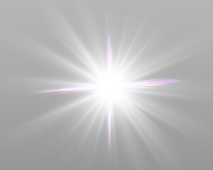 Bright white lens flare burst with radiant light rays spreading outward, creating a dramatic glowing star effect for dynamic and cinematic design backgrounds.
