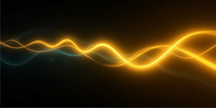 Glowing yellow waveform light trail on dark background with blue undertones