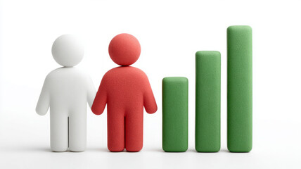 3D figures with growth chart symbolizing business success.