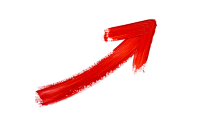 Bold, upward-pointing red arrow with white highlights against a stark black background