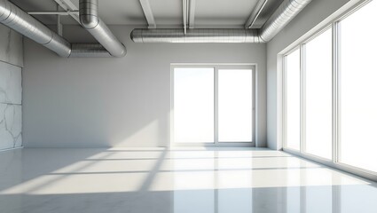 Modern Empty Room with Natural Light and Ducts