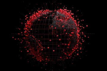 Digital rendering of a globe with a red sphere infection against a black background