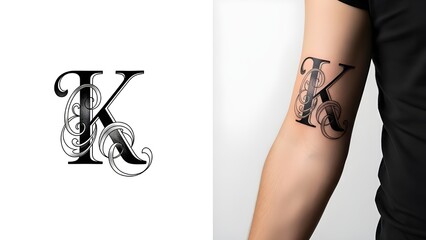 Intertwined Intricate Letter K Tattoo Design, Artistic Monogram Body Art on Arm