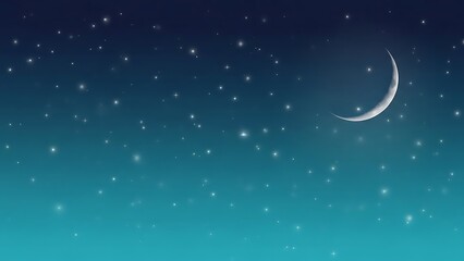 Beautiful night sky with stars and a crescent moon in a serene gradient background