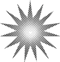 halftone starburst pattern with dots on white background