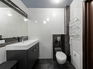 Modern Home Bathroom With Stylish Black and White Interior and Contemporary Features