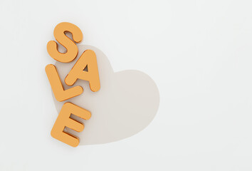 gold SALE typography with heart shape on white background.