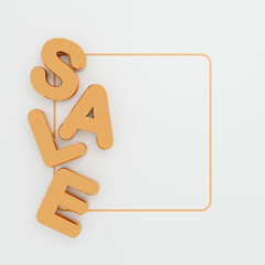 3D gold SALE typography with gift boxes on white background.