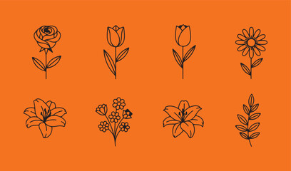 set of flowers icon for mothers day vector line art 