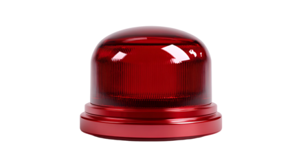 A close-up of a red, dome-shaped light with a textured lens, against black